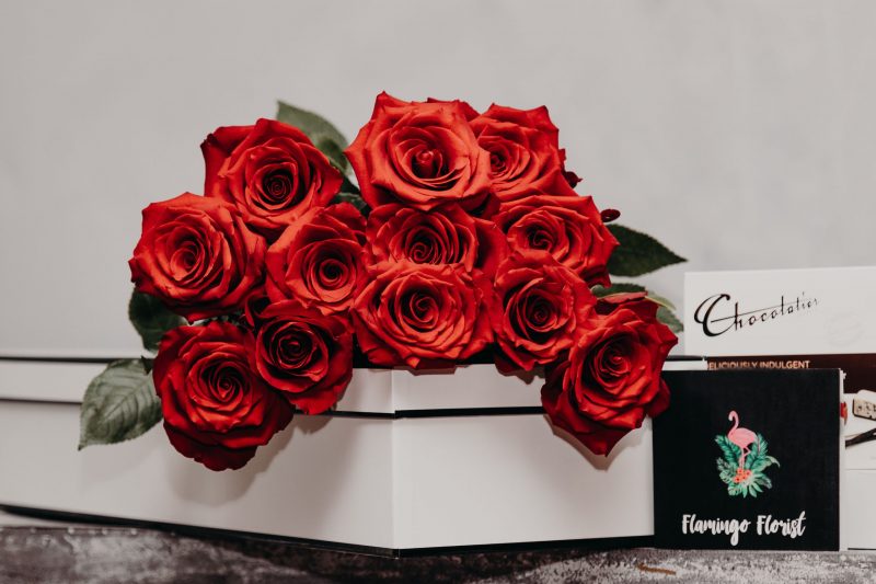 12 Red Roses in a Gift Box & Chocolates.